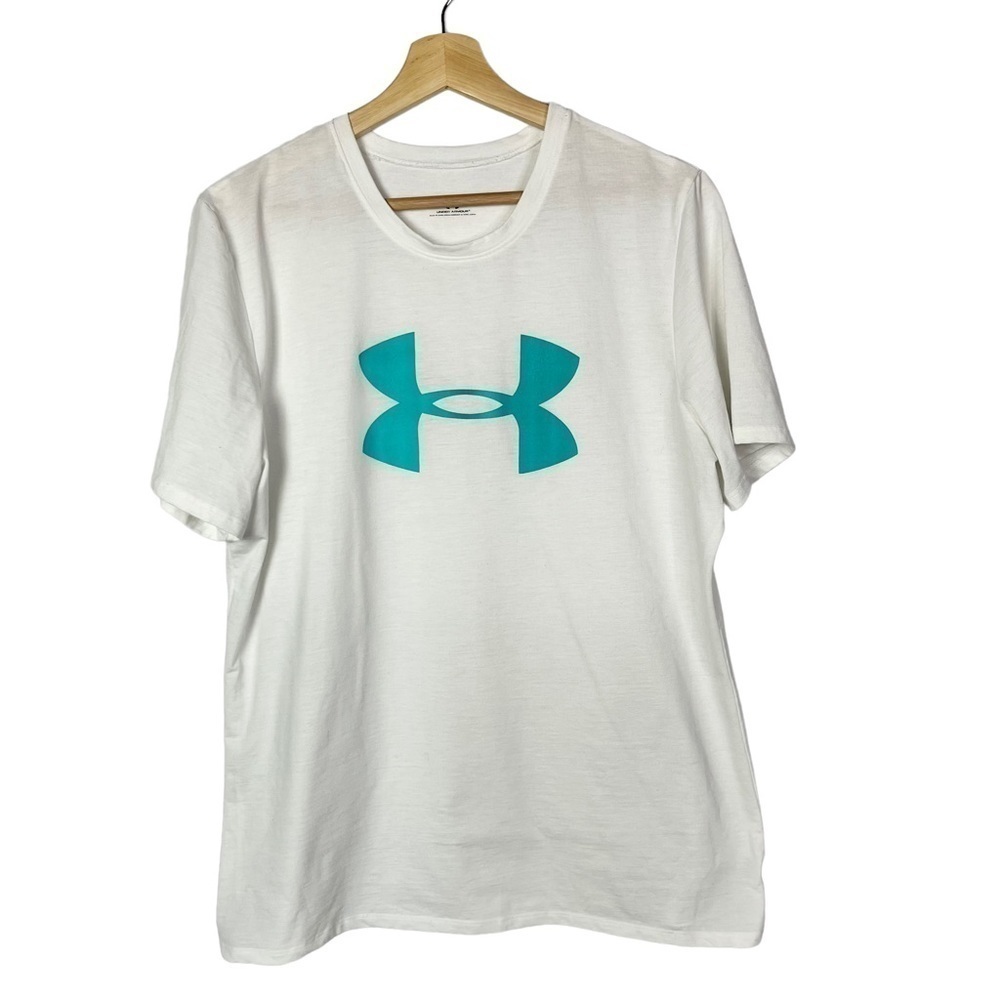 Under Armour White Teal Logo‎ Lightweight Athletic T-Shirt XL